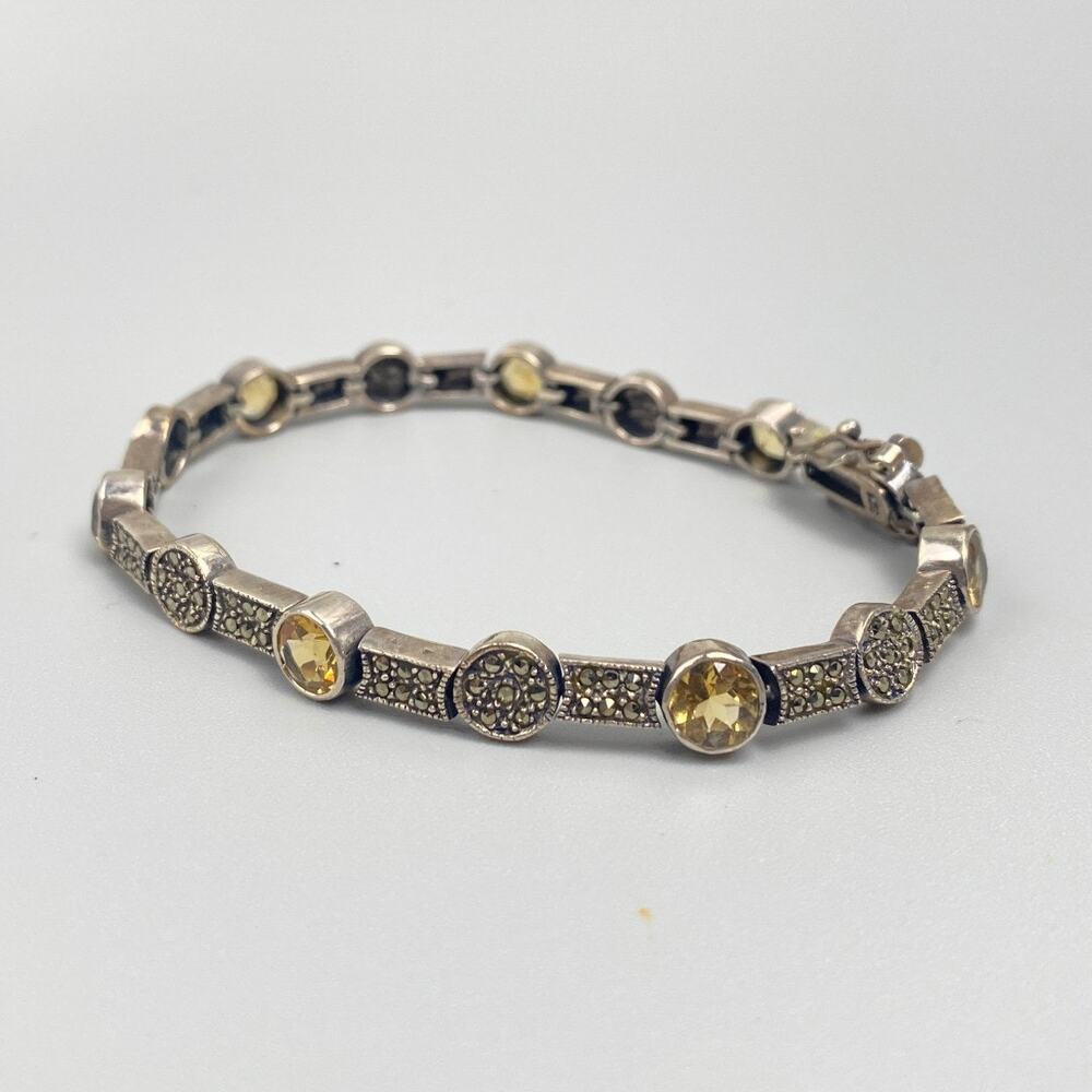 Sterling Silver Citrine Marcasite Bracelet 8” Thai 925 - Picture 4 of 11